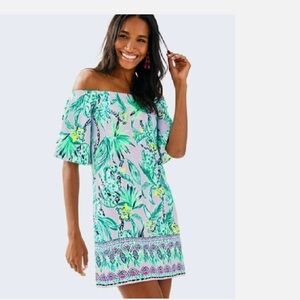 Lilly Pulitzer Fawcett Dress Lilac Verbena It's Impawsible summer women sz Small